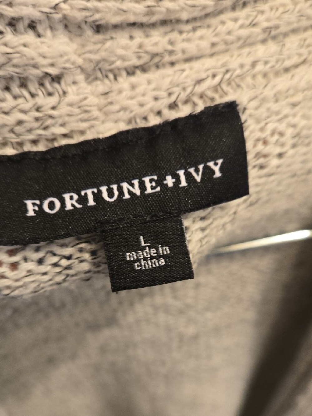 Fortune + Ivy Large Light Gray Open-Front Shawl-Collar Cardigan - Picture 2 of 3